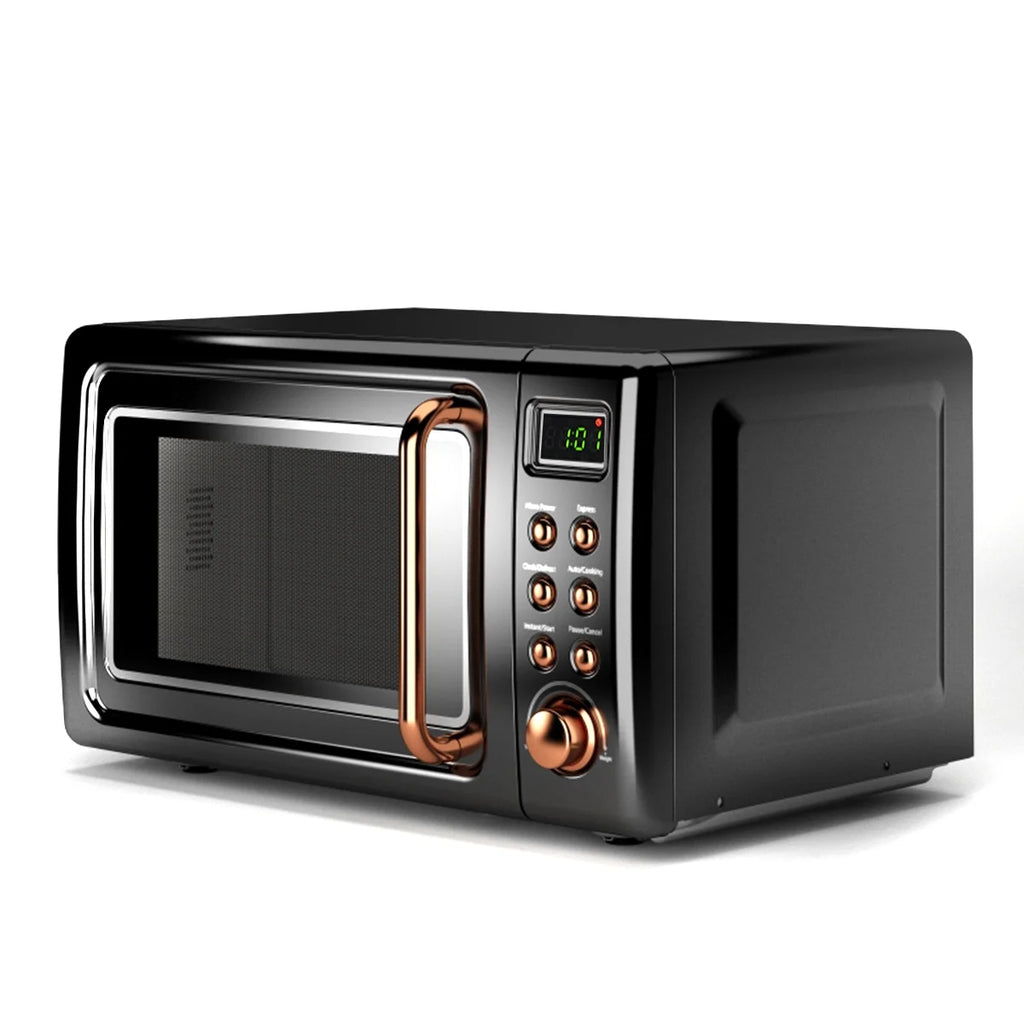 Costway 0.7Cu.ft Retro Countertop Microwave Oven 700W LED Display Glass Turntable Rose Gold