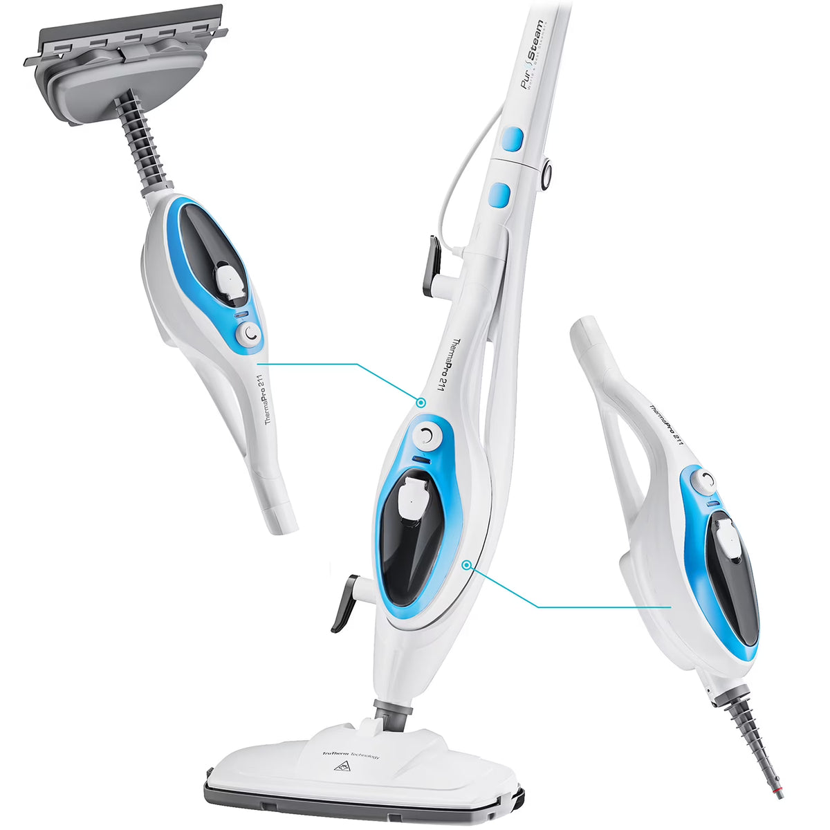 Pursteam ScrubMaster Steam Mop with Dual Scrubbing Head, LED Headlights, Adjustable Steam Control, Anti-Slip Swivel Head, Cable Holder & Upright Lock