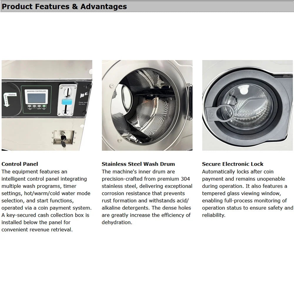 Commercial Coin Operated Washer Dryer Combo Double-layer Washing and Drying Machine 220V 1PH