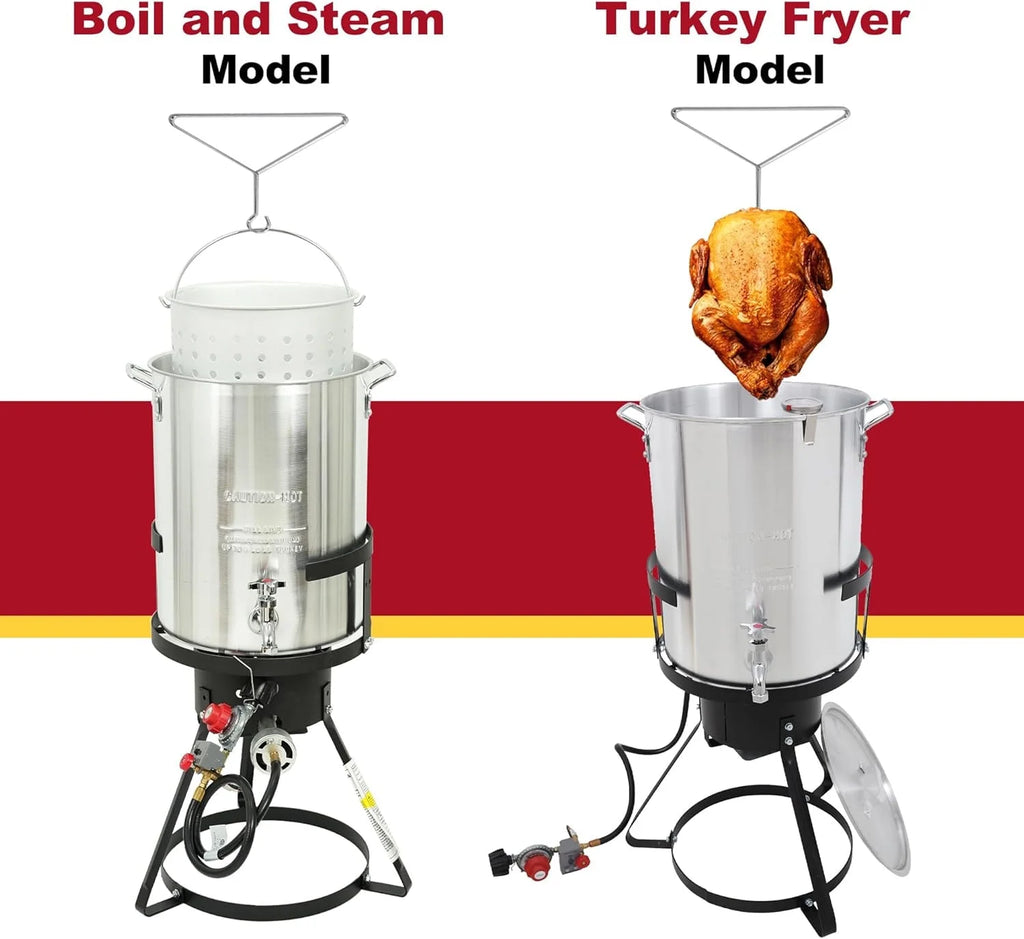 Red Mountain Valley Outdoor Propane Turkey Deep Fryer Set 30&10 Quart Fish Fryer with Basket, 50,000 BTU Burner, Large Seafood Boiler Kit, Outdoor Cooking for Frying, Boiling