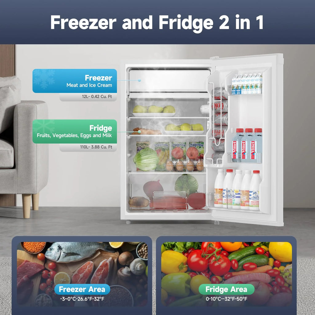 Soonbuy Compact Mini Fridge with Freezer, 4.3 Cu.Ft Single Door Refrigerator with Adjustable Temperature, Removable Shelves & Crisper Drawer, Energy Efficient Small Fridge for Bedroom, Office, Dorm, R