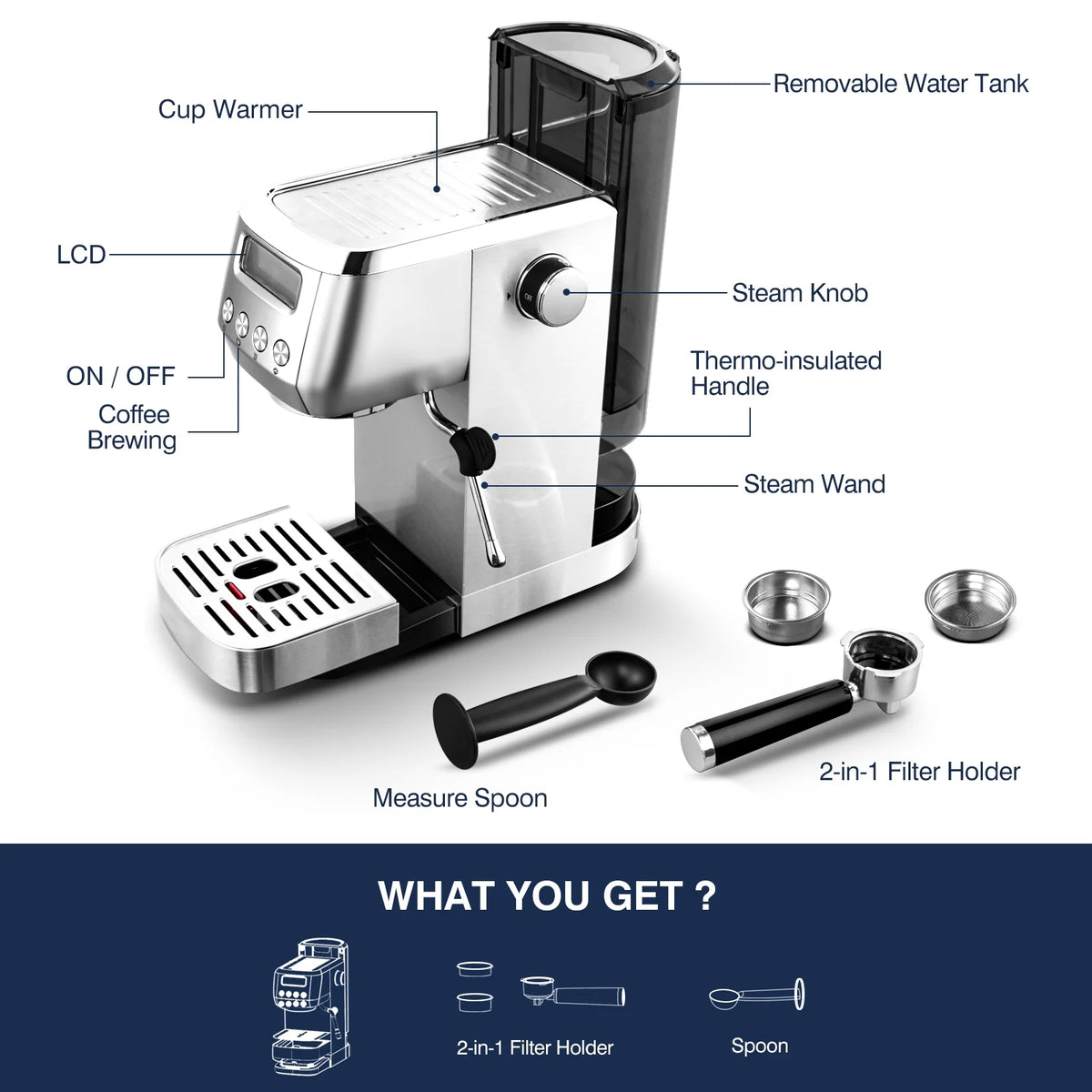 Sunmaki Espresso Machine High Pressure Professional Coffee Cappuccino for Espresso,Latte,Macchiato Maker