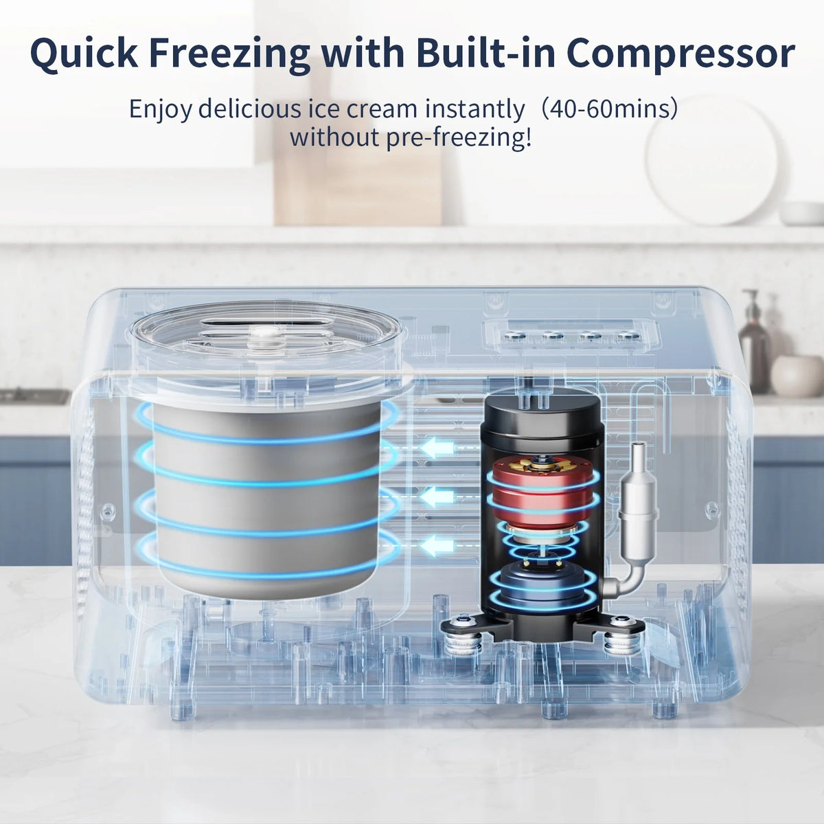 AIRMSEN 2.1 Qt Ice Cream Maker, No Pre-Freezing Electric Ice Cream Machine with Compressor and LCD Timer for Gelato, Frozen Yogurt, Sorbet, White