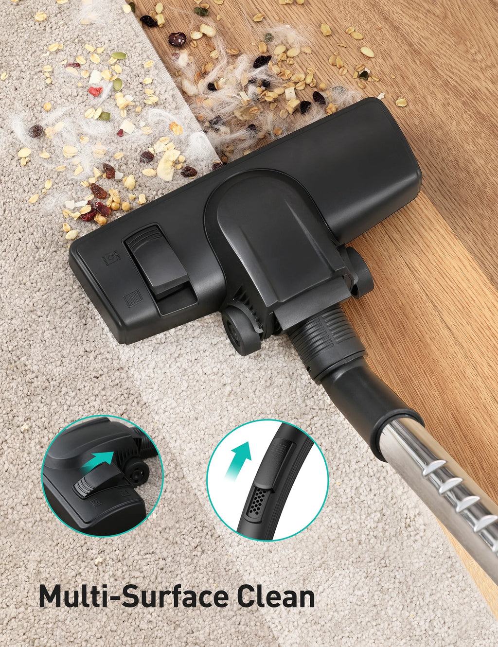 Canister Vacuum Cleaner, 30Kpa Powerful Suction, Bagless with 3.7QT Large Dust Cup, Auto Cord Rewind, HEPA Filter, 5 Attachments, Lightweight Vacuum for Pet Hair, Hard Floors & Car