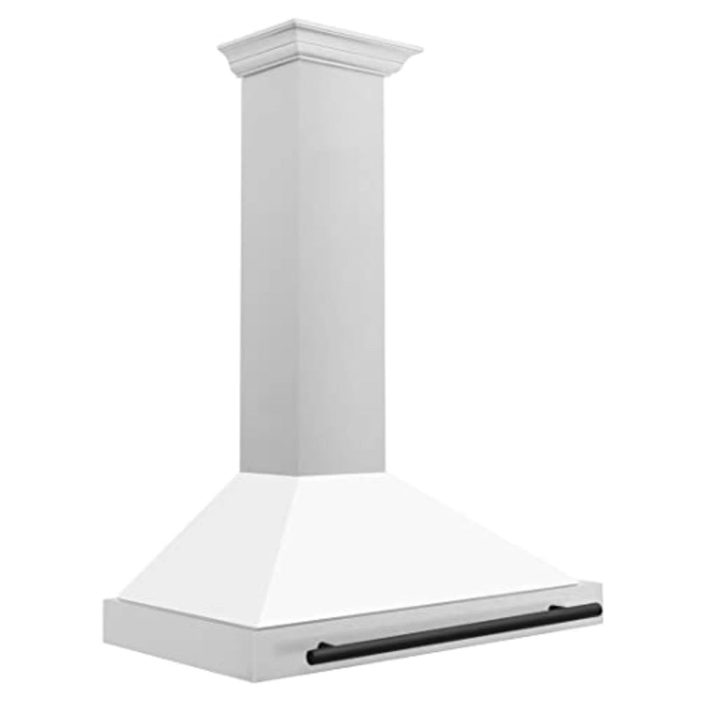 ZLINE 36" Autograph Edition DuraSnow Stainless Steel Range Hood with White Matte Shell and Gold Handle