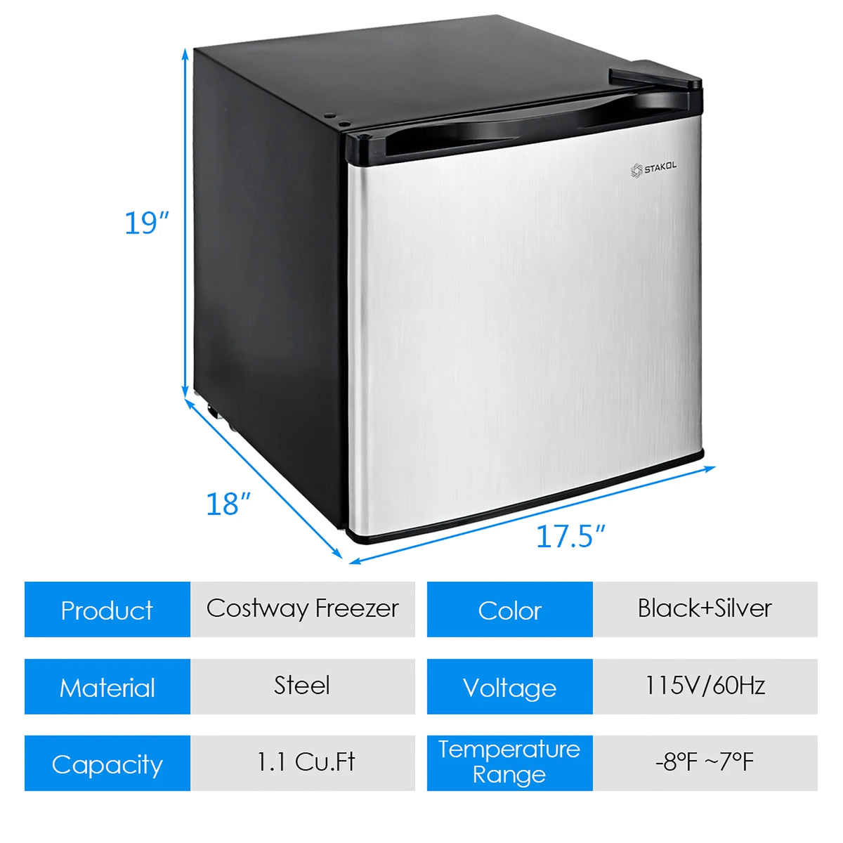 STAKOL 1.1 cu.ft. Compact Single Door Mini Upright Freezer ( Not sold to consumers located in California)