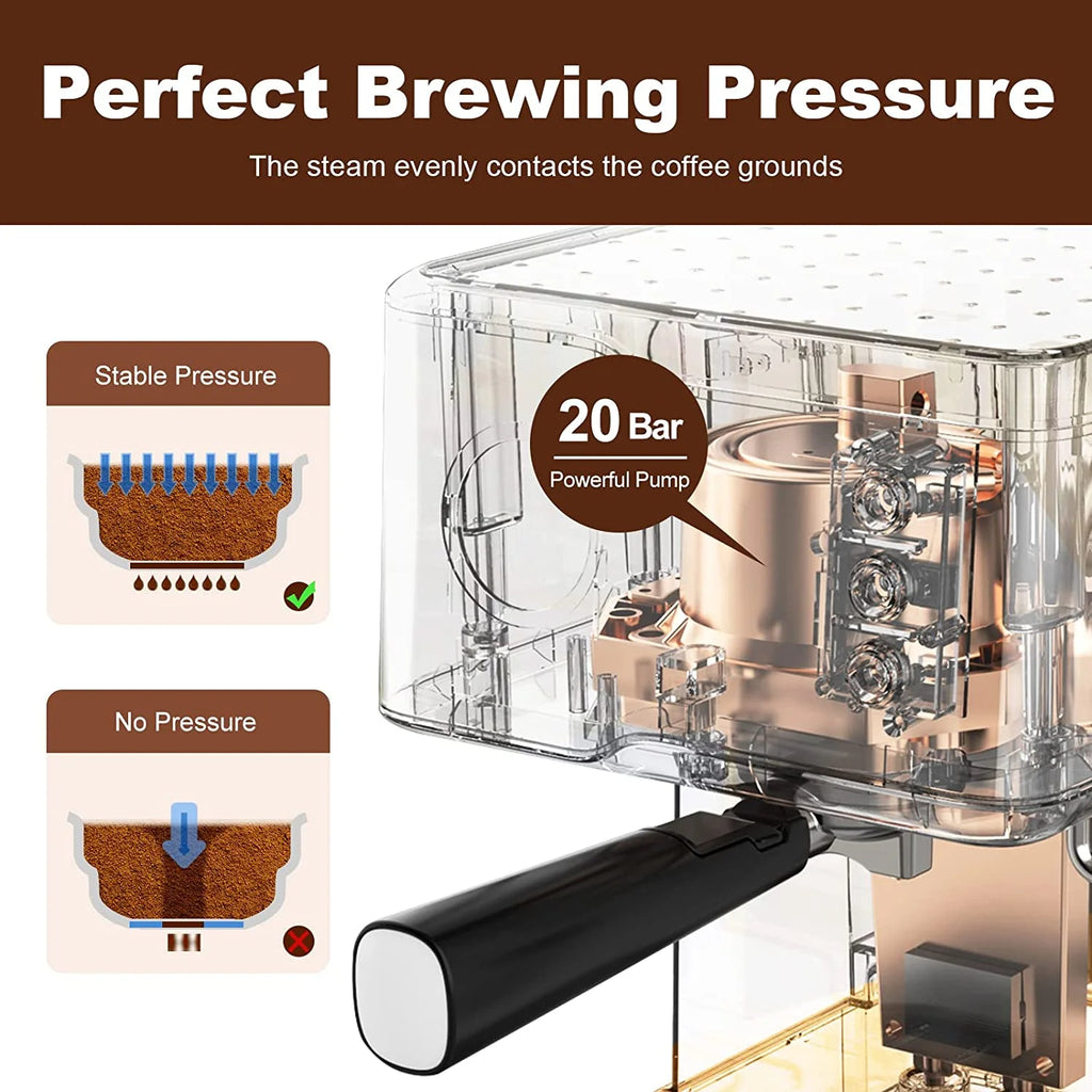 COOKCOK Espresso Machine 20 Bar,Expresso Coffee Machine With Milk Foaming Steam Wand,Espresso and Cappuccino Maker,ESE POD capsules filter,For Home Barista,Detachable Frothing Nozzle,1.5L Water Tank