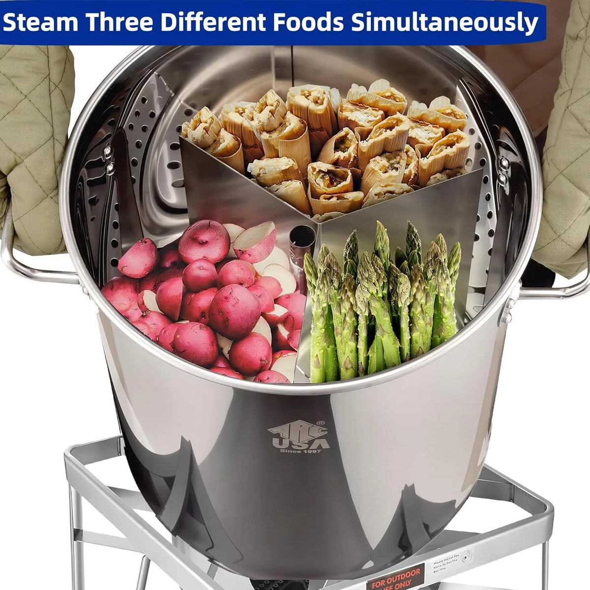 52QT Stainless Steel Turkey Fryer Pot and Burner Kit, Propane Burners, Tamale Steamer Pot with Basket, Steamer Rack, for Outdoor Cooking, Seafood Boil, Crawfish Boil, Home Brewing