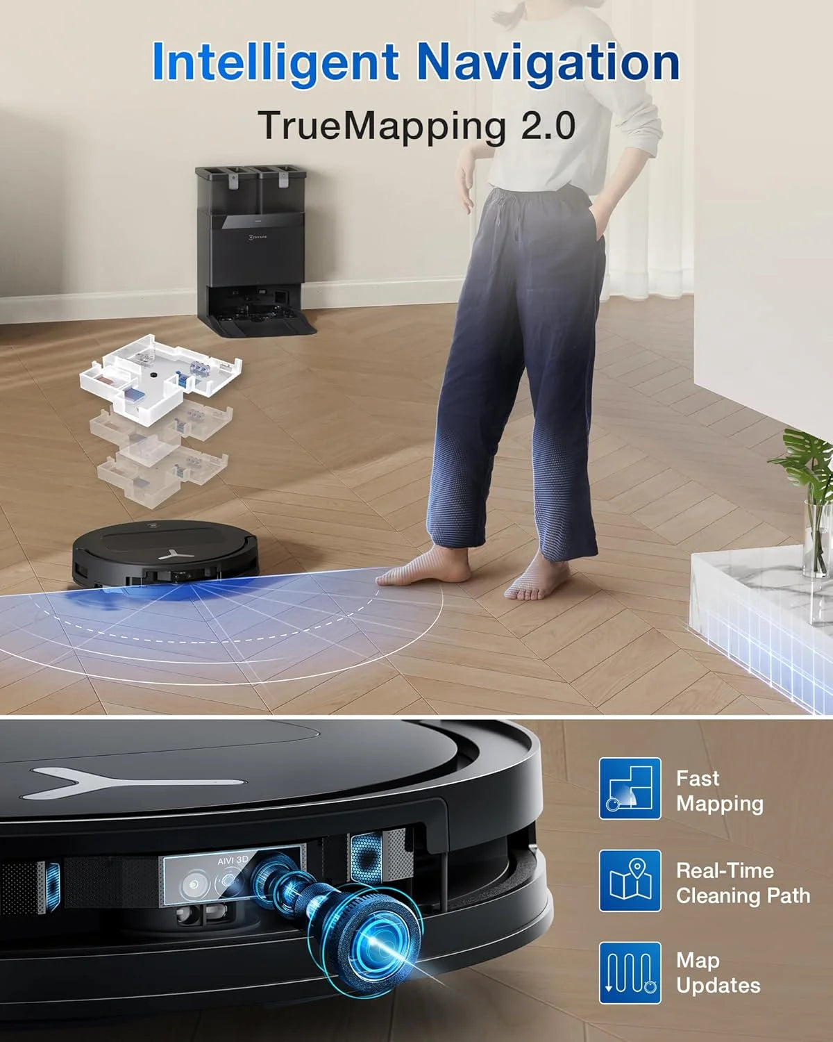 ECOVACS DEEBOT T50 PRO Omni Robot Vacuum and Mop, 3.19�� Ultra-Slim, 15,000Pa Suction