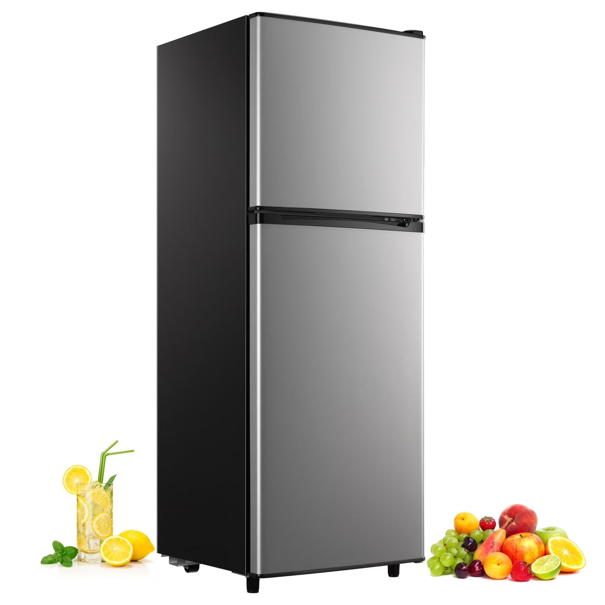 CALLIEVER 2-Door Mini Fridge with Freezer,5.0 Cu.Ft Compact Refrigerator for Dorm,Bedroom,Office�C7-Level Temp Control,Reversible Door,Black