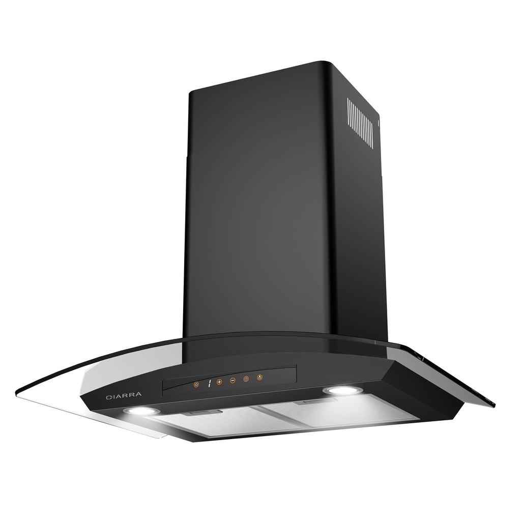 CIARRA Wall Mount Range Hood 30 inch with Tempered Glass 450 CFM Kitchen Vent Hood Ductless Ducted Convertible CAS50275