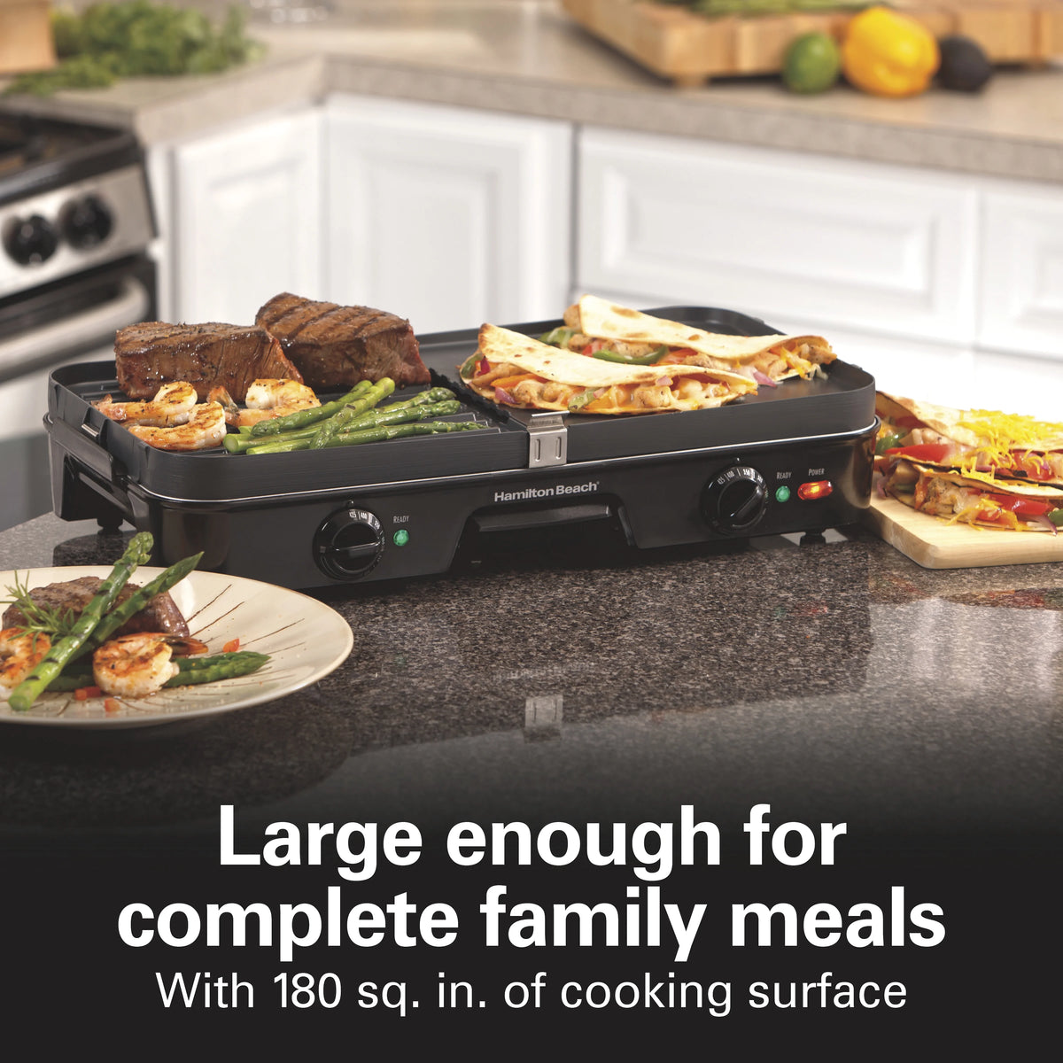 Hamilton Beach 3-in-1 Electric Griddle and Indoor Grill, Nonstick, Black