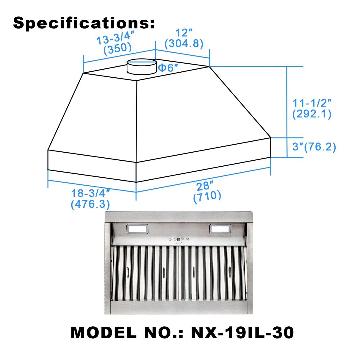 Akicon 48 Inch Range Hood Insert, Stainless Steel 8" Ducted Insert/Built-in Kitchen Vent Hood with 1200 CFM Suction, Dimmable LED Lights and Dishwasher Safe Filters, 4 Speed-Cool White