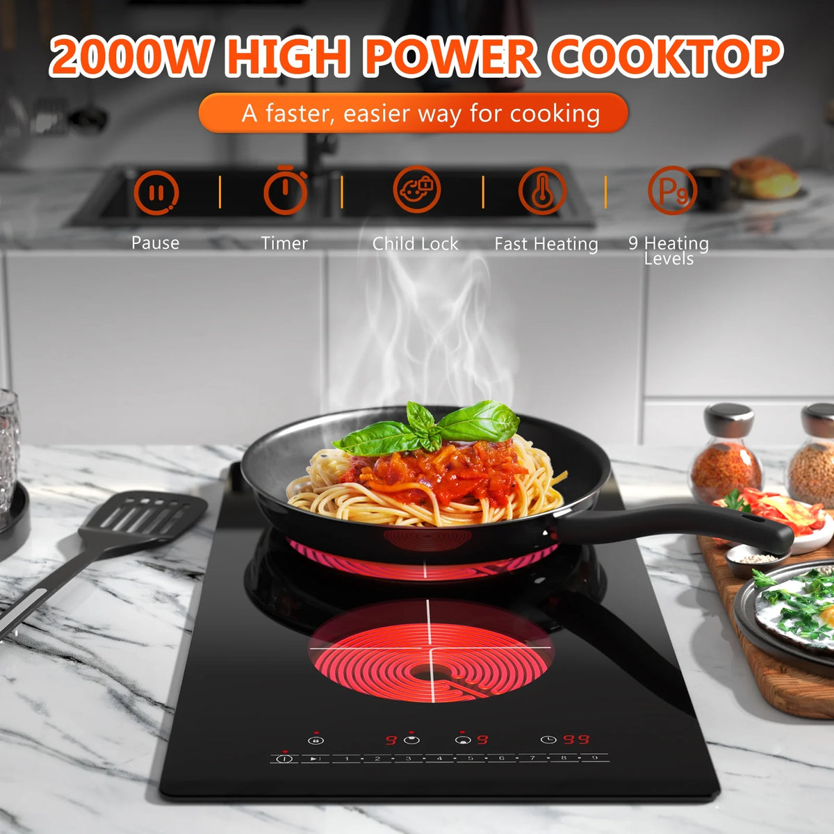 GRACEALL 12 inch Electric Stove 2 Burners Hot Plates for Cooking, Countertop Hotplate Double Elements Cooktop, 120V Ceramic Hotplate Plug in Infrared Cooker, Countertop and Built-in Compatible