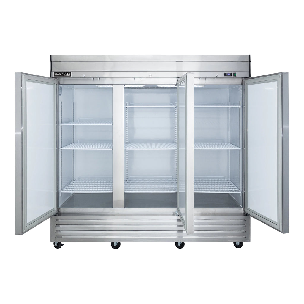 Maxx Cold V-Series 3 Door Reach-In Freezer, Bottom Mount, 81"W, 65 cu. ft. Storage Capacity, in Stainless Steel (MVF-72FDHC)