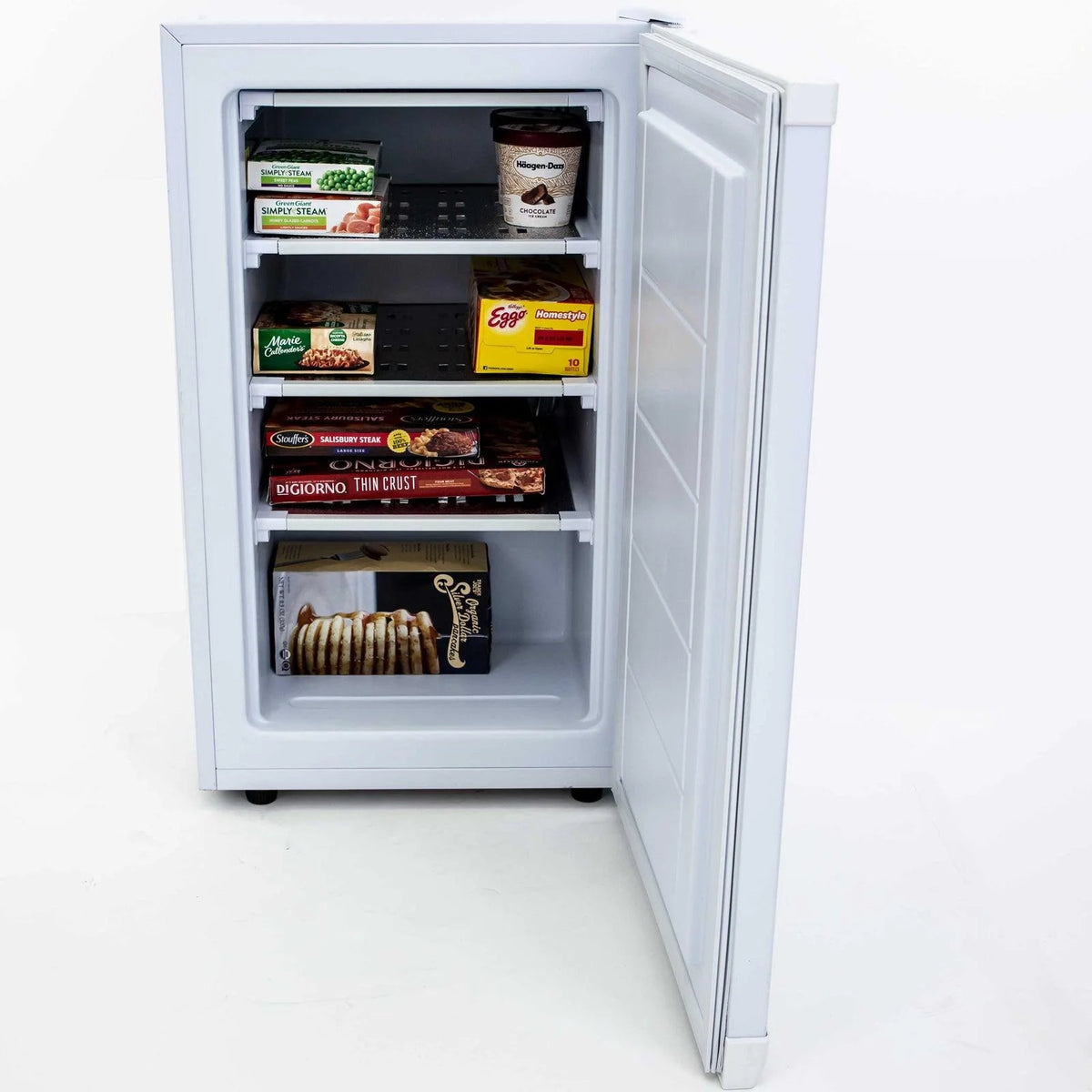 Avanti VF306 Compact Upright Freezer with 3 Metal Shelves, Adjustable Temperature Control, Flush-Back Design Perfect for Homes, Garages, Basements, White