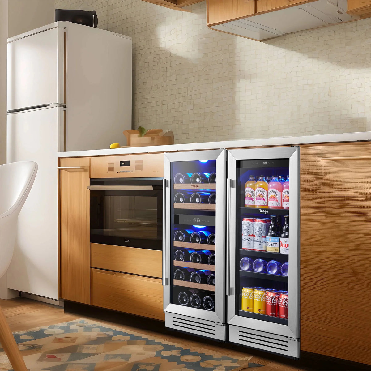 Yeego 30" Wine and Beverage Refrigerator,Two 15" Wine and Beverage Cooler Under Counter or Freestanding, Hold 33 Bottles and 80 Cans(Two Pack)