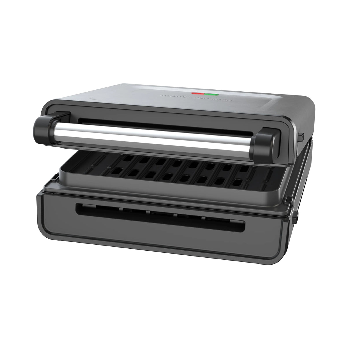 Open Box George Foreman 4�C6 Serving Electric Indoor Grill, Contact Smokeless Grilling with Removable Plates and Drip Tray, Stainless Steel Housing