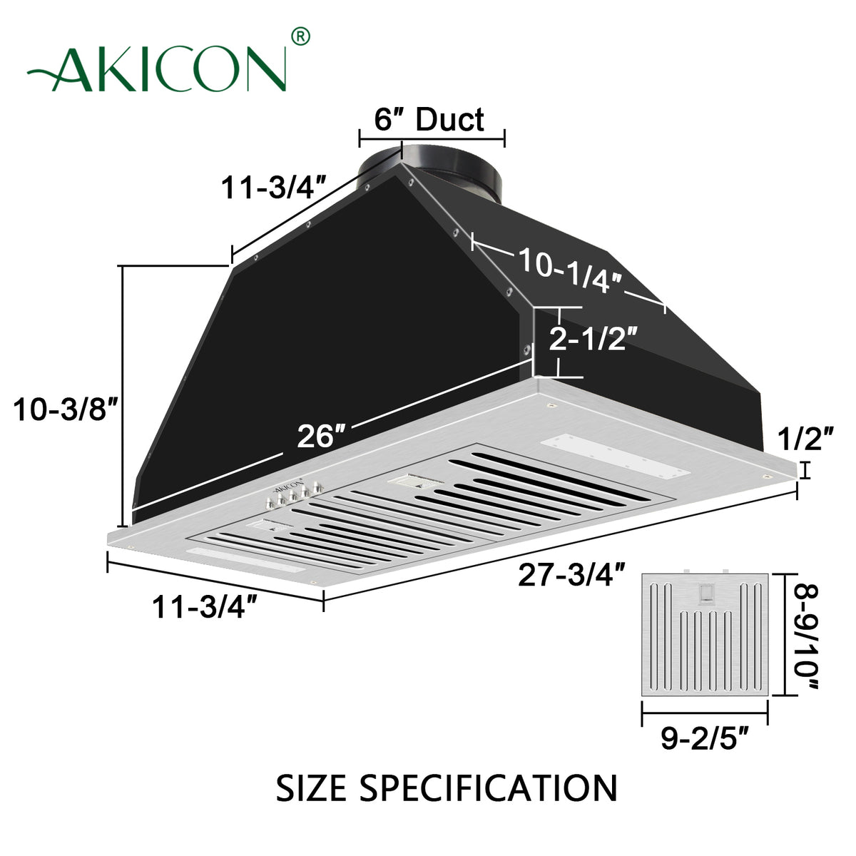 Range Hood Insert/Built-in 30 Inch, 6'' Duct 3-Speeds 600 CFM Stainless Steel Vent Hood with LED Lights and Dishwasher Safe Filters