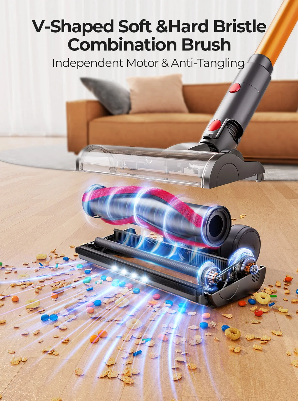 Laresar Cordless Vacuum, Real 50kPa Suction, 500W Motor, 60min Runtime, Quiet, Premium Build for Pets & Floors