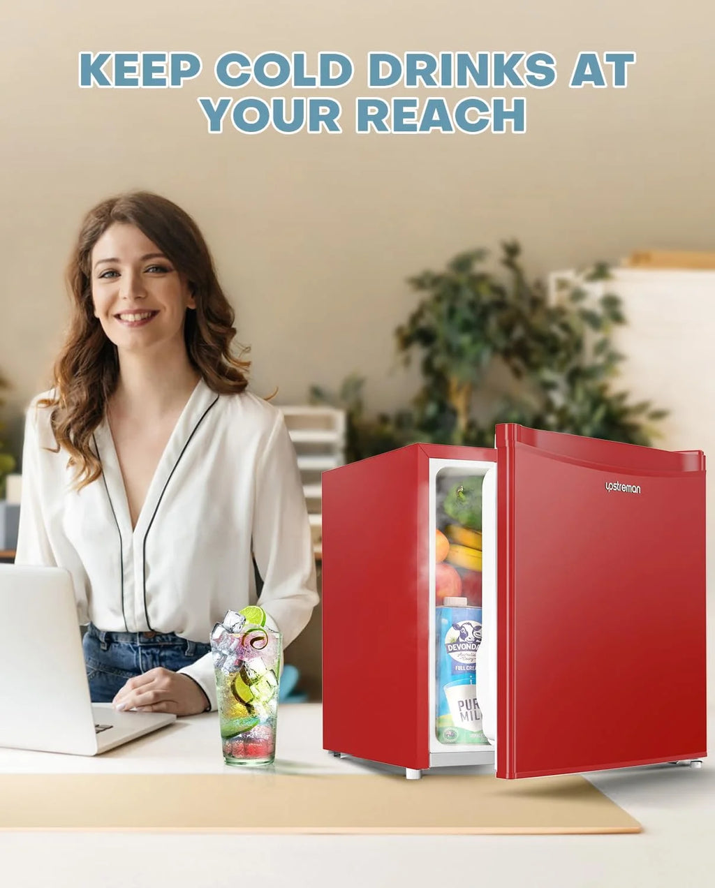 Upstreman 1.7 Cu.ft Mini Fridge with Freezer, Dorm Essentials, Adjustable Thermostat, Energy Saving, Low Noise, Single Door Compact Refrigerator for Dorm, Office, Bedroom, Blue-FR17