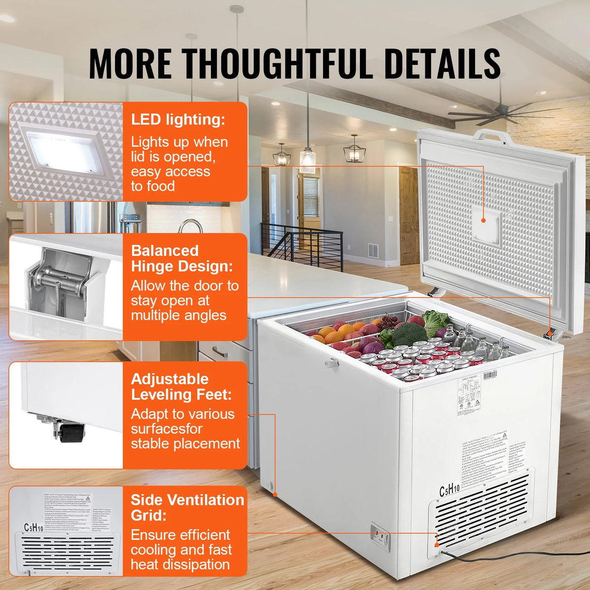 KFFKFF 12.8 Cu.ft / 345 L  Top-Open Chest Freezer with 7-SpeedTemperature Control 4 Removable Storage Baskets, Freestanding 6 Wheels