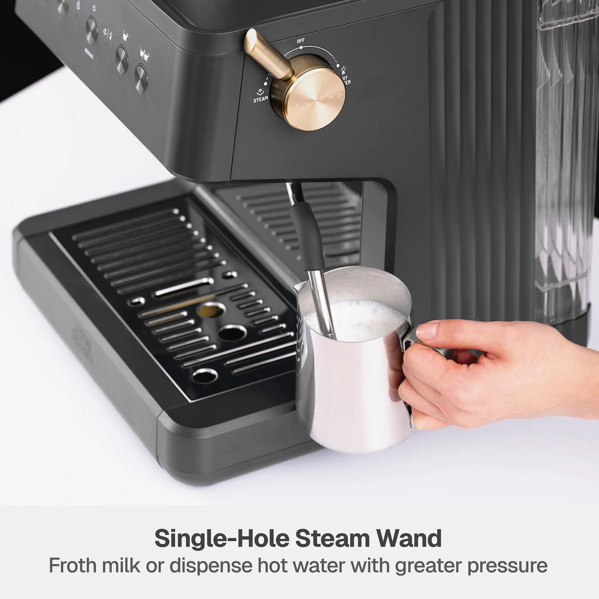Thyme & Table Barista Grade Espresso Machine with 15-Bar Pressure, Conical Burr Grinder and Steam Wand, Sand White