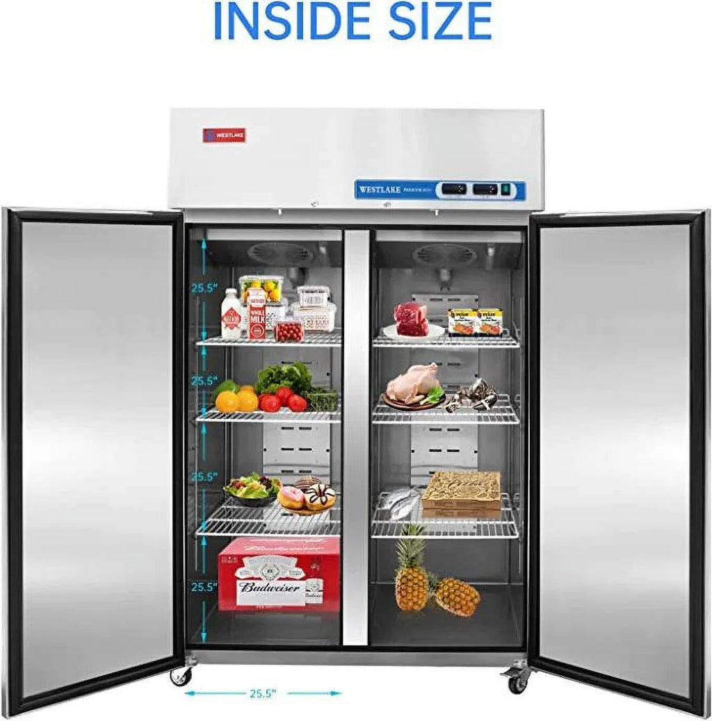 Westlake Commercial Reach In Upright Freezer WK-48F Double Solid Door Stainless Steel 36 Cu. Ft