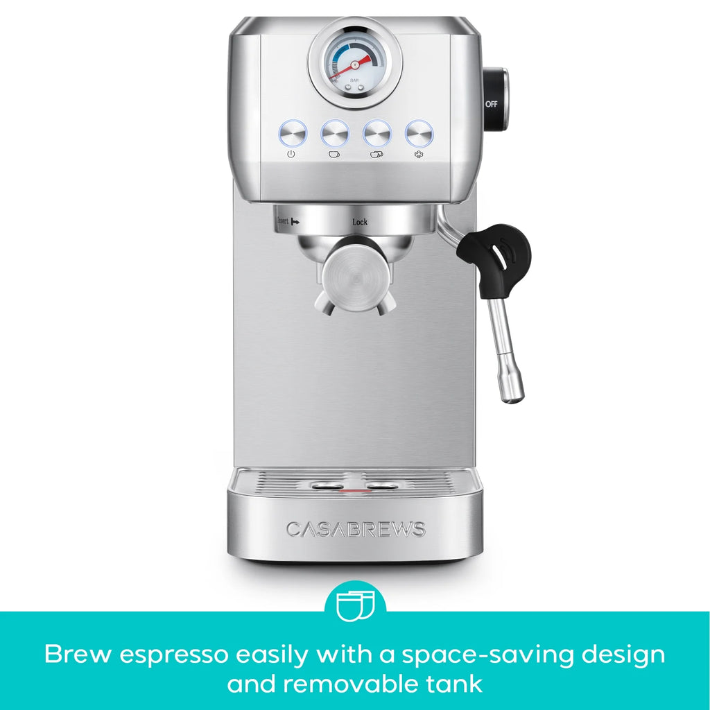 CASABREWS 3700Gense, 20 Bar Espresso Machine and Coffee Maker with Milk Frother, Silver