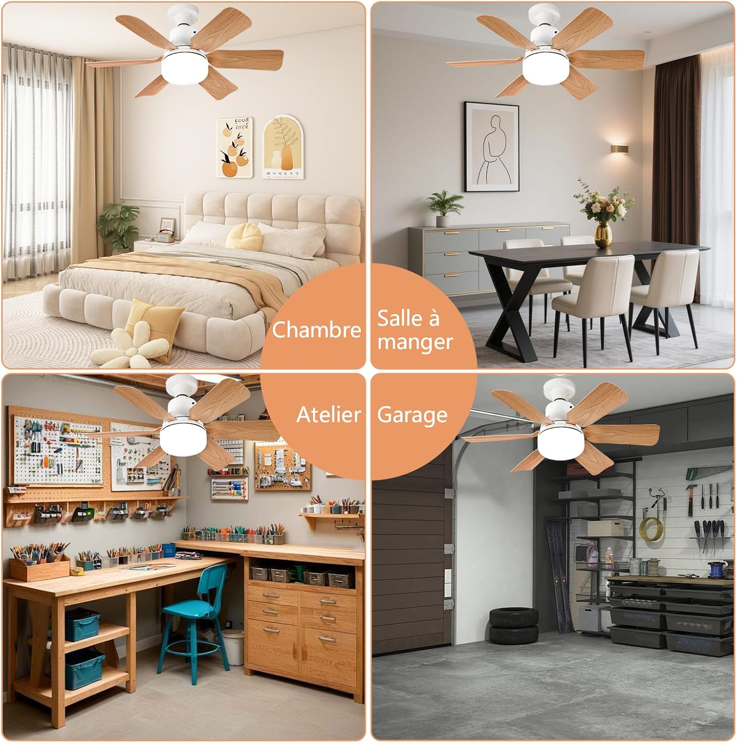 Ceiling Fan with Light, Remote Control, 51 cm, Bedroom Chandelier, Wood Grain, 3 Speed, Continuous Brightness and Colour Temperature Adjustment for Bedrooms, Balconies, Corridors and Living Rooms