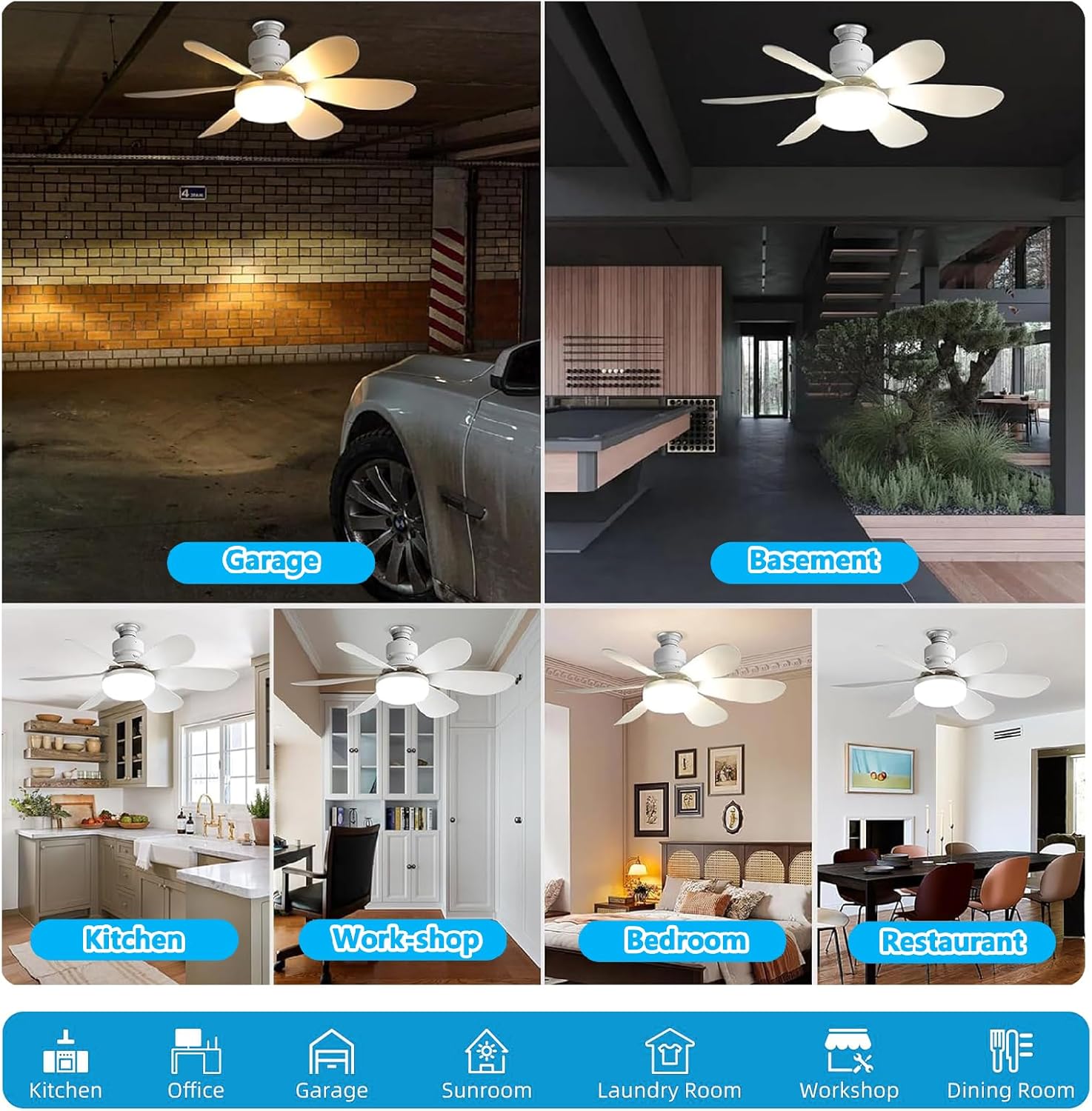 VHV Ceiling Fan with Light and Remote Control, LED Dimmable Ceiling Fan with 40 W E27 Built-In Lamp, 6 Blades, 3 Speed, Silent for Living Room, Bedroom, Bedroom (White)
