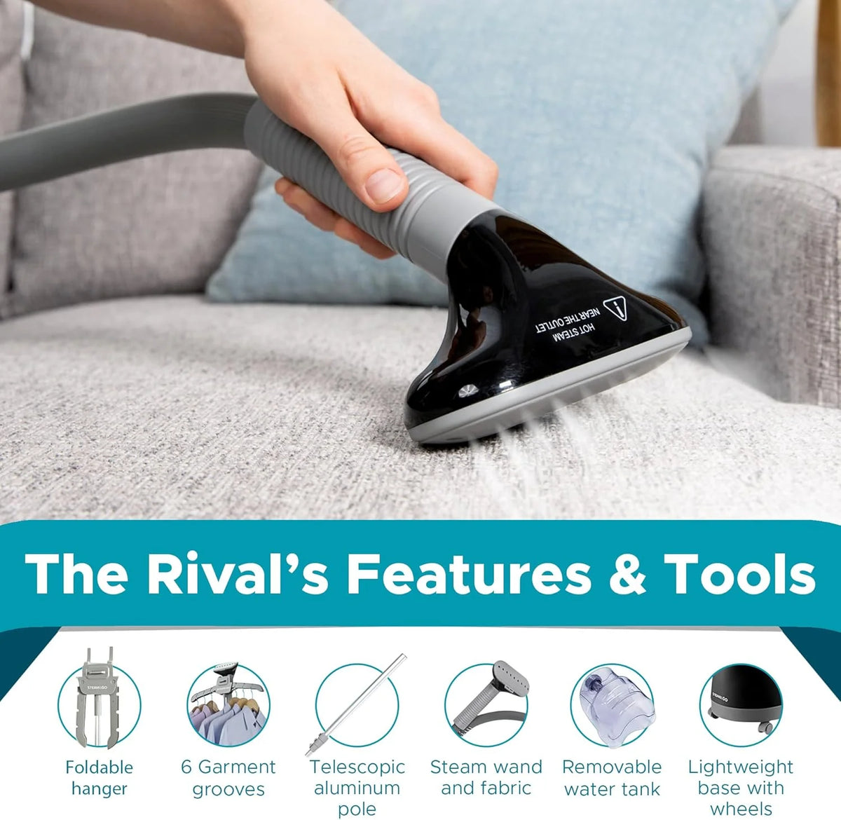 Steam & Go The Rival Clothing Steamer Foldable Standing Steamer for Clothes, Black