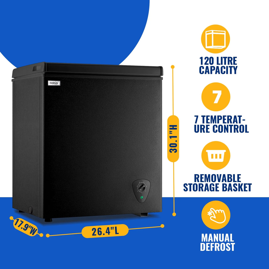 WANAI 5.0 Cu.ft Compact Freezer, Fast Cooling, Top Door Design, Energy-Efficient Deep Freezer White