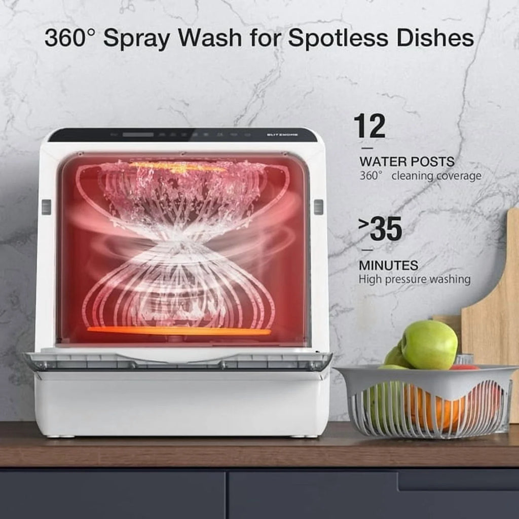 BLITZHOME Portable Countertop Dishwashers, Compact Smart Dishwashers with 5 L Built-in Water Tank,5 Modes and Baby Care for Apartments& RVs, No Installation Needed