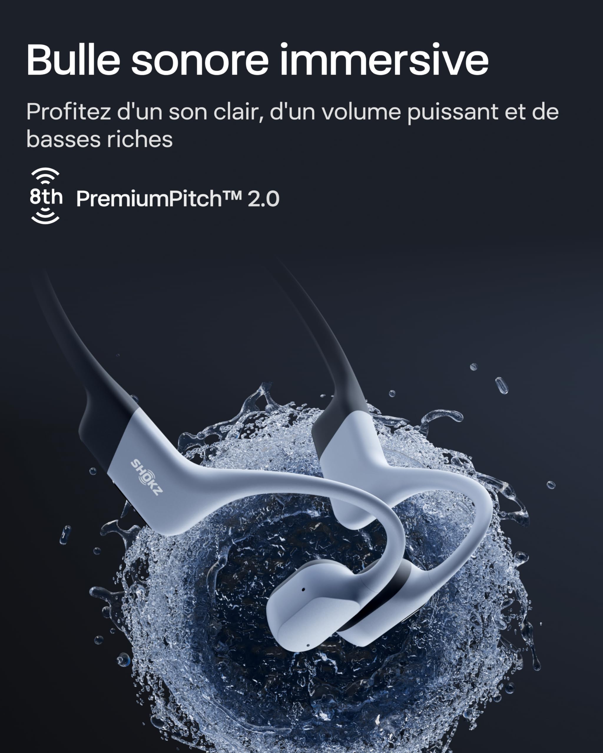 SHOKZ OpenSwim Pro Casque à Conduction osseuse, 9 h d’autonomie - Gris