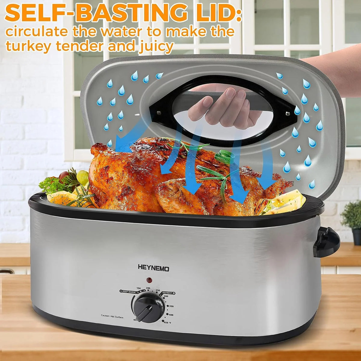 Superjoe 26QT Electric Roaster Oven, Stainless Steel, Self-Basting Lid Removable Insert Pot, Black