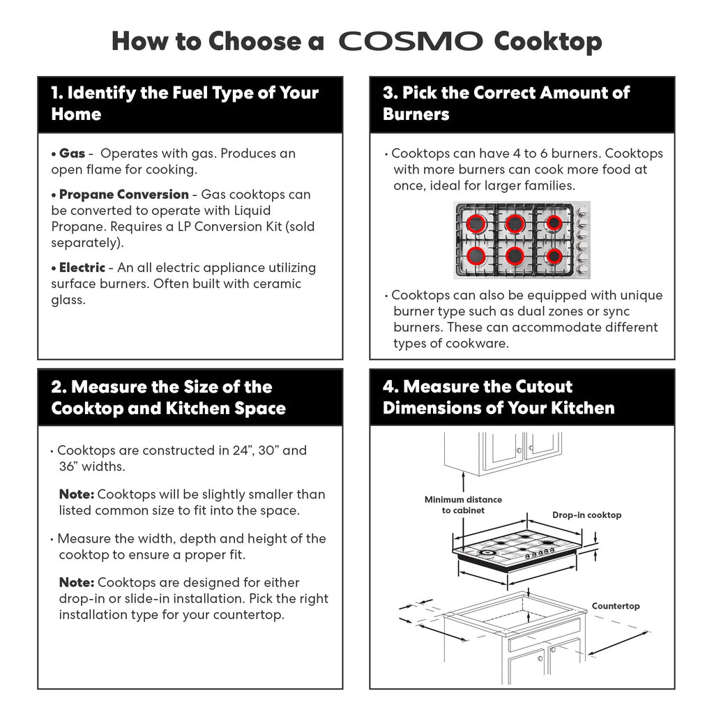 Gas Cooktop with 6 Sealed Italian Made Burners in Stainless Steel