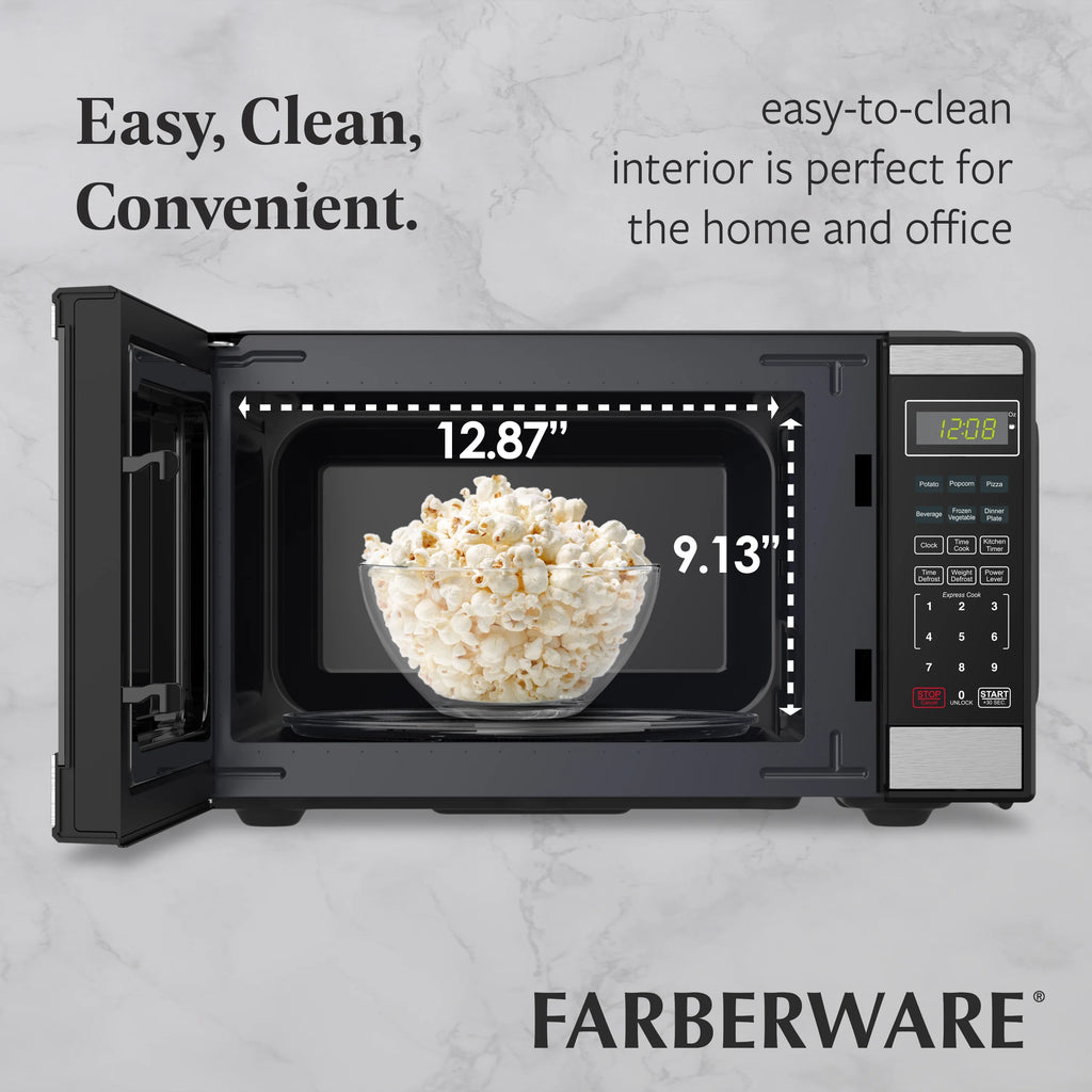 Farberware FMGZ09BKA 0.9 Cu. Ft. Microwave Oven, 900W, Digital Control, LED Display, 6 Cooking Presets, Black