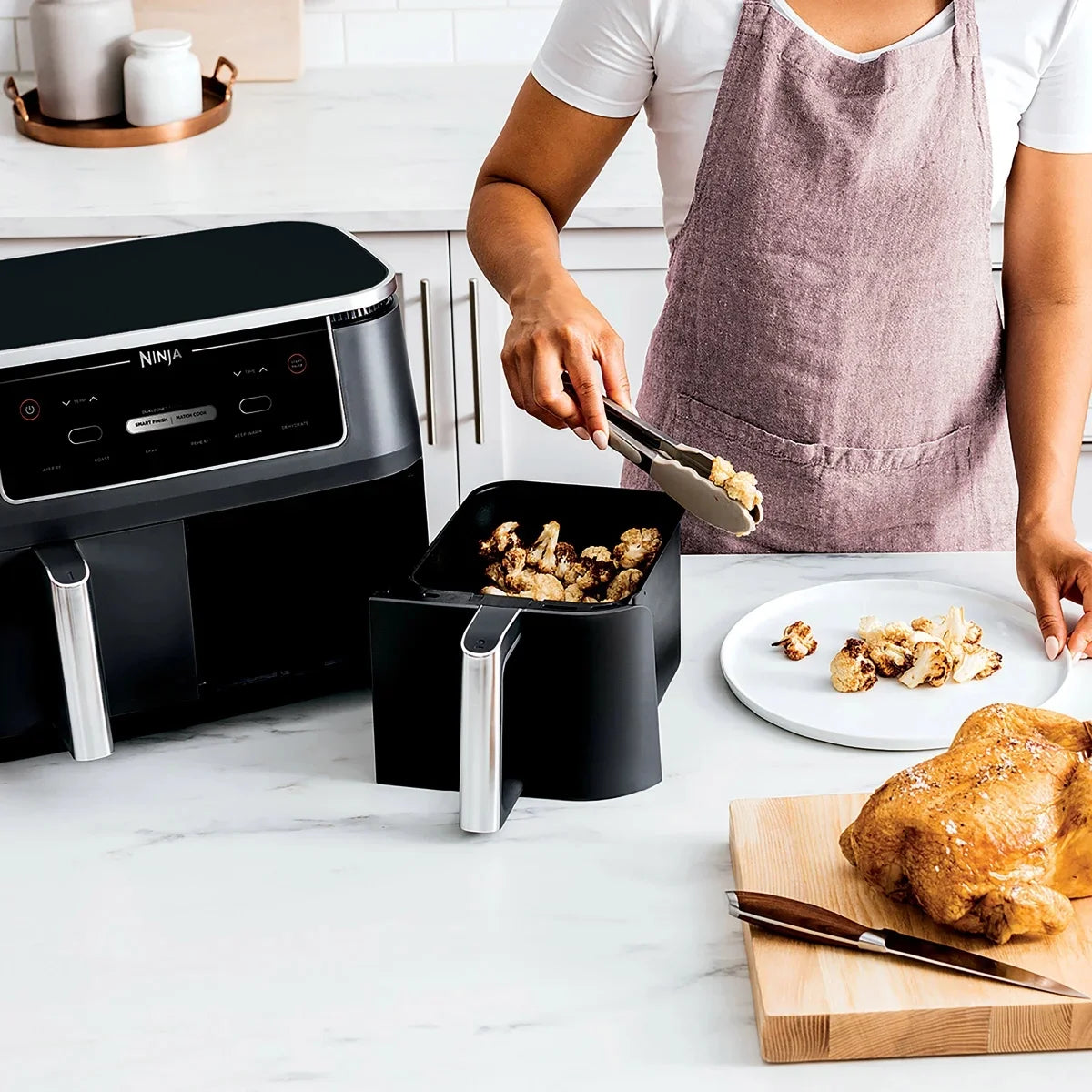 Restored Ninja R-AD300CO Foodi 6-in-1 10-qt. XL 2-Basket Air Fryer with DualZone Technology, Black (Refurbished)