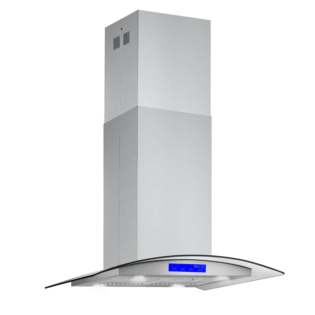 Cosmo 5 Piece Kitchen Appliance Packages with 30" Freestanding Electric Range 30" Island Range Hood 24" Built-in Fully Integrated Dishwasher French Door Refrigerator & 48 Bottle Wine Refrigerator