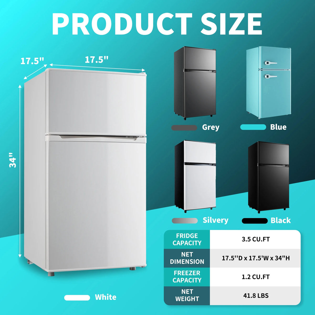 CALLIEVER Compact Mini Fridge with Freezer, 3.5 Cu.Ft 2-Door Refrigerator �C Ideal for Dorm, Office, Bedroom �C 7 Temp Settings, Adjustable Shelves,Silver