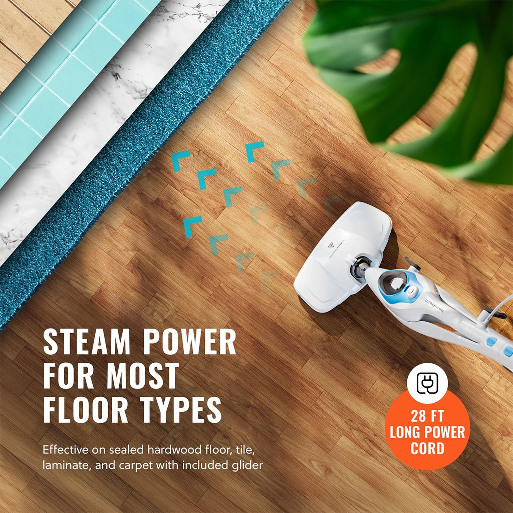 Pursteam ScrubMaster Steam Mop with Dual Scrubbing Head, LED Headlights, Adjustable Steam Control, Anti-Slip Swivel Head, Cable Holder & Upright Lock