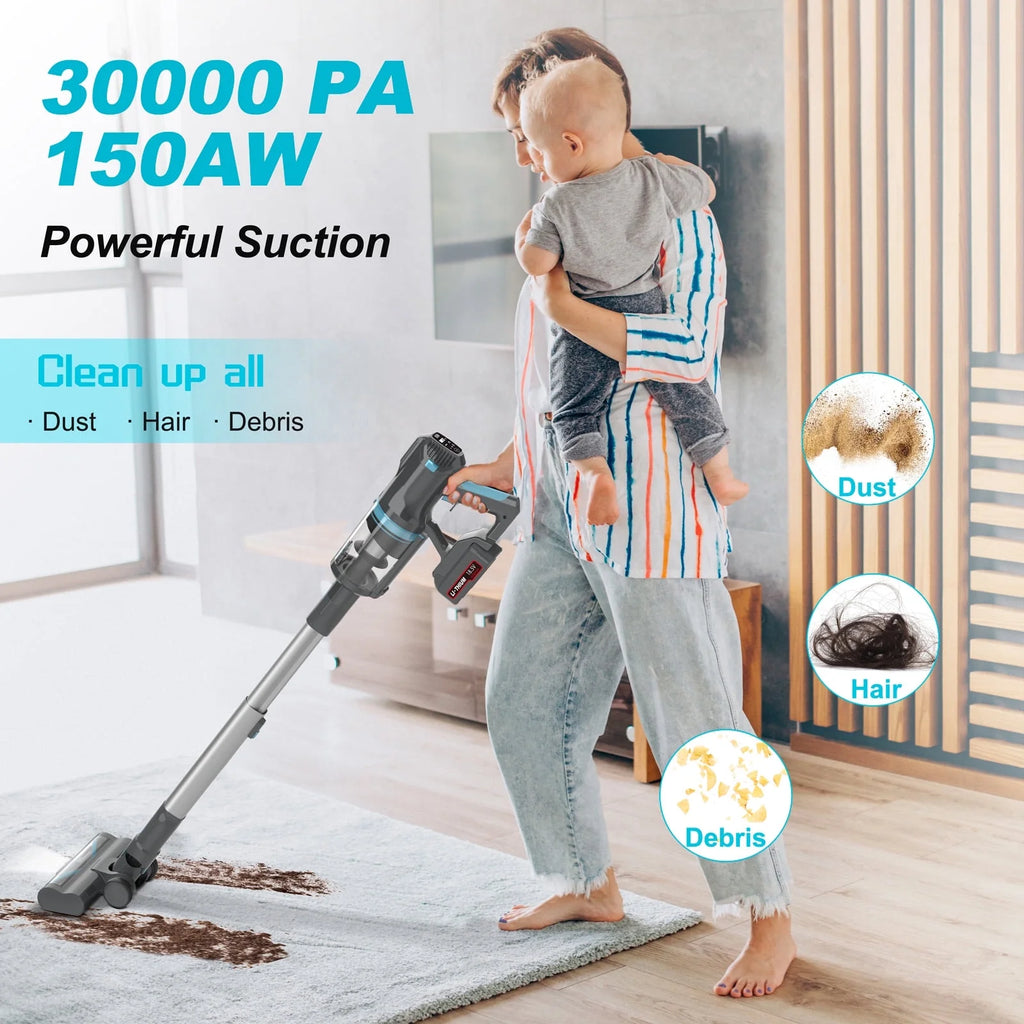Cordless Vacuum Cleaner,30Kpa 60Mins Stick Vacuum Cleaner with LED Touch Screen,Lightweight Vacuum for Home Pet Hair Carpet Hard Floors V11(Blue)