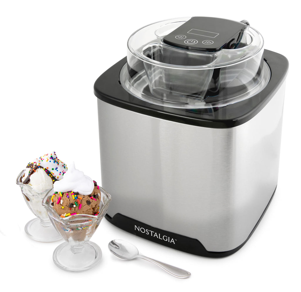 Nostalgia 2-Quart Electric Ice Cream Maker �C Make Homemade Ice Cream, Gelato, Sorbet & Frozen Yogurt �C No Salt/Ice Needed, Digital Controls, Mix-In Chute & Freezing Gel Canister �C Stainless Steel