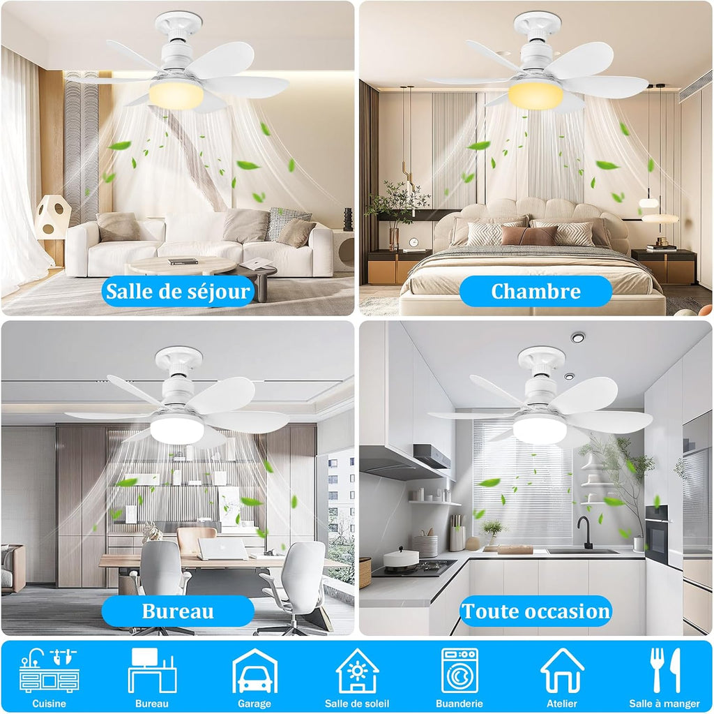 BuzzoXerex Ceiling Fan with Light and Remote Control, 52CM 40W Small Dimmable LED Fan, 2000LM, 3 Colours 3000-6500K, 3 Speed, E27 Socket for Bedroom, Kitchen, Bathroom