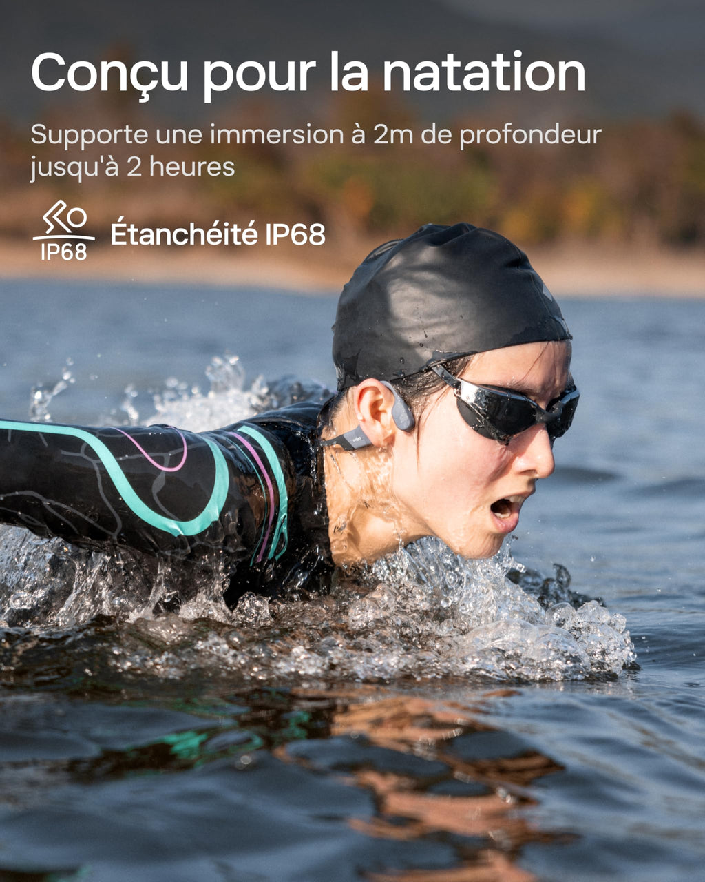 SHOKZ OpenSwim Pro Casque à Conduction osseuse, 9 h d’autonomie - Gris