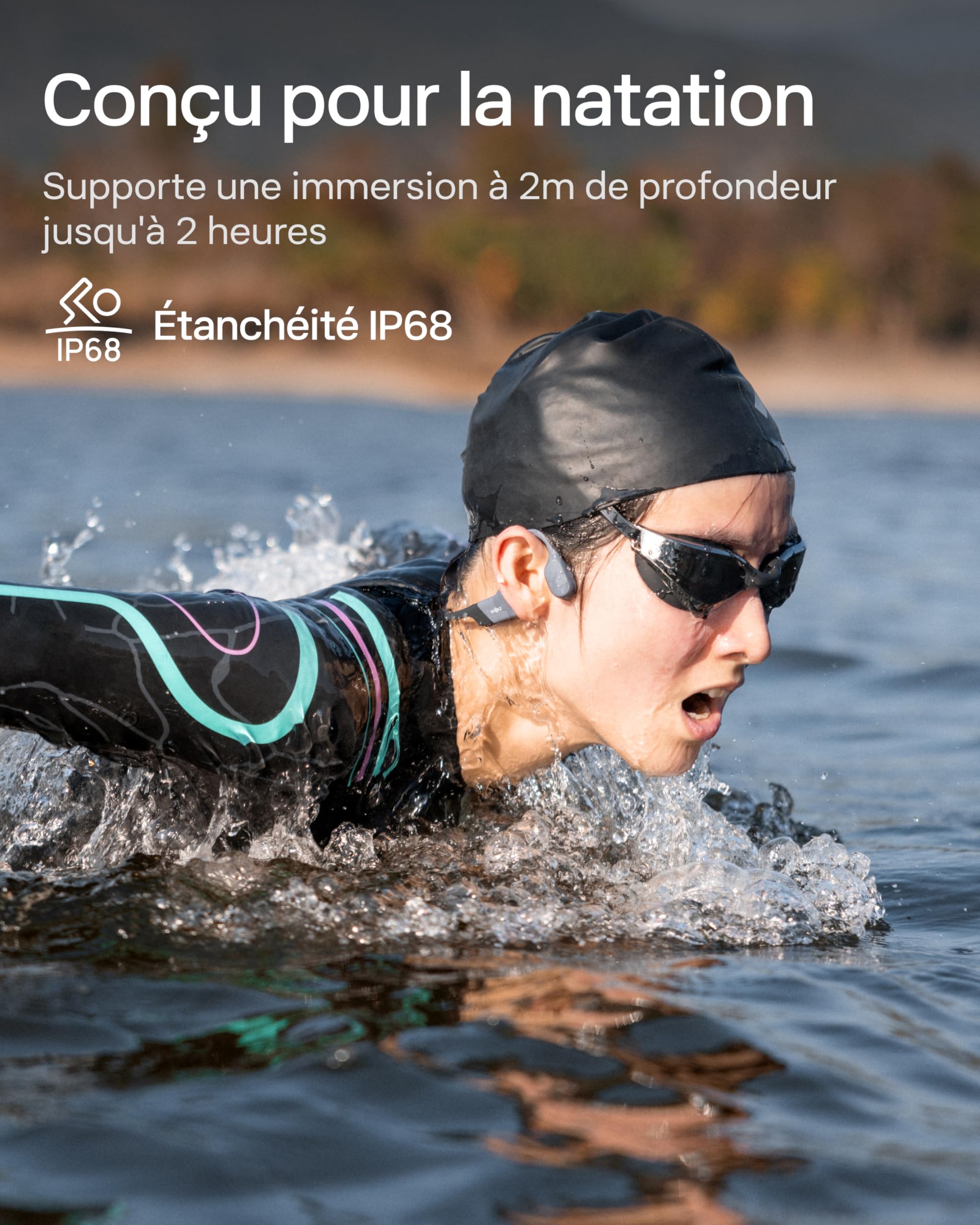 SHOKZ OpenSwim Pro Casque à Conduction osseuse, 9 h d’autonomie - Gris