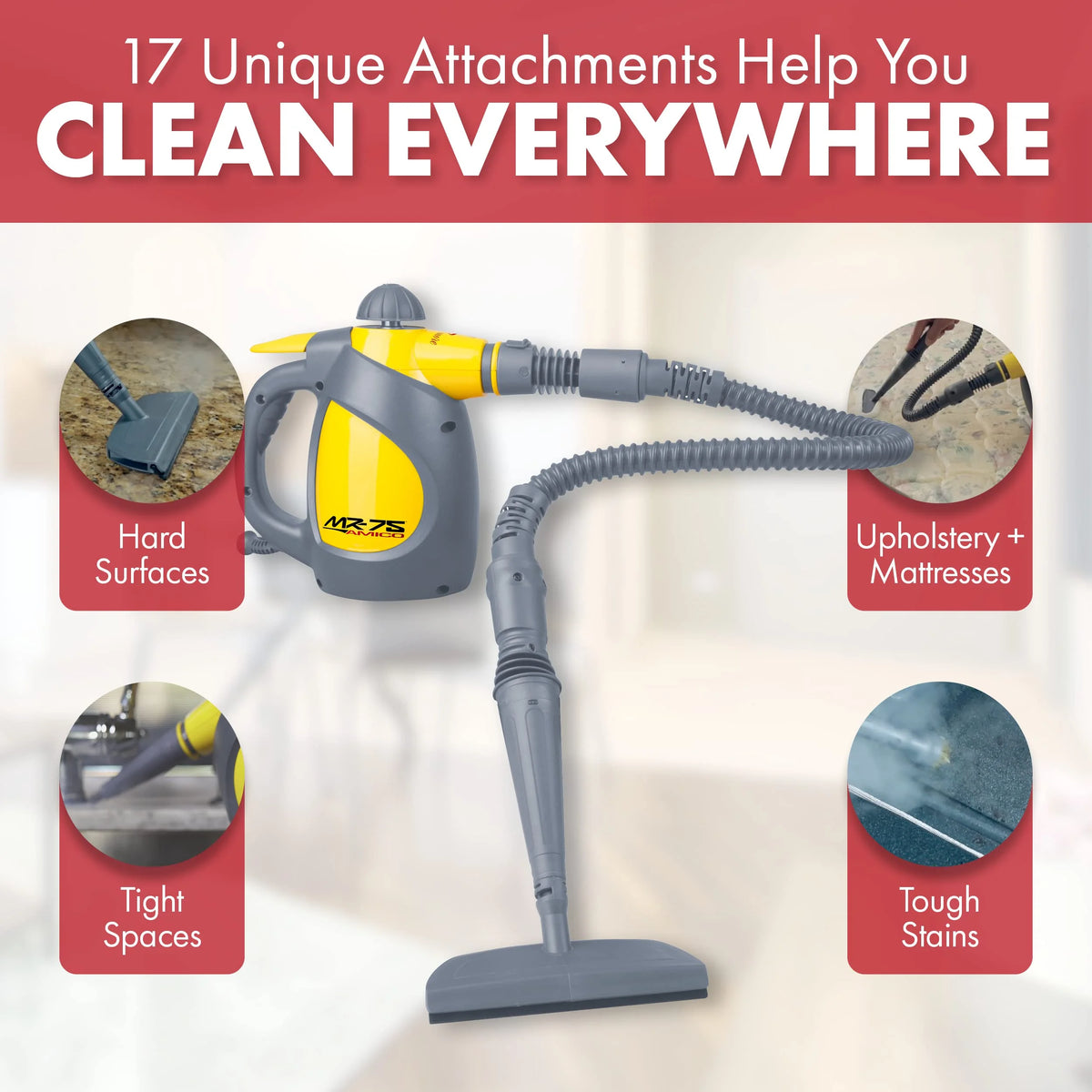 Vapamore MR-75 Amico Handheld Professional-Grade Steam Cleaner for Upholstery, Bathrooms, Cars, and More