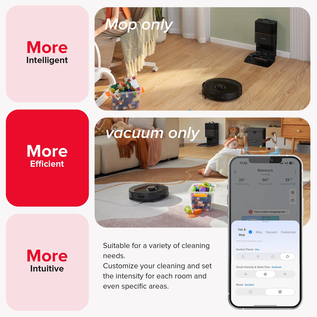 Roborock Q8 Max+ Robot Vacuum and Mop with Self-Emptying, Obstacle Avoidance, LiDAR Navigation, 5500Pa Suction Power, and App Control