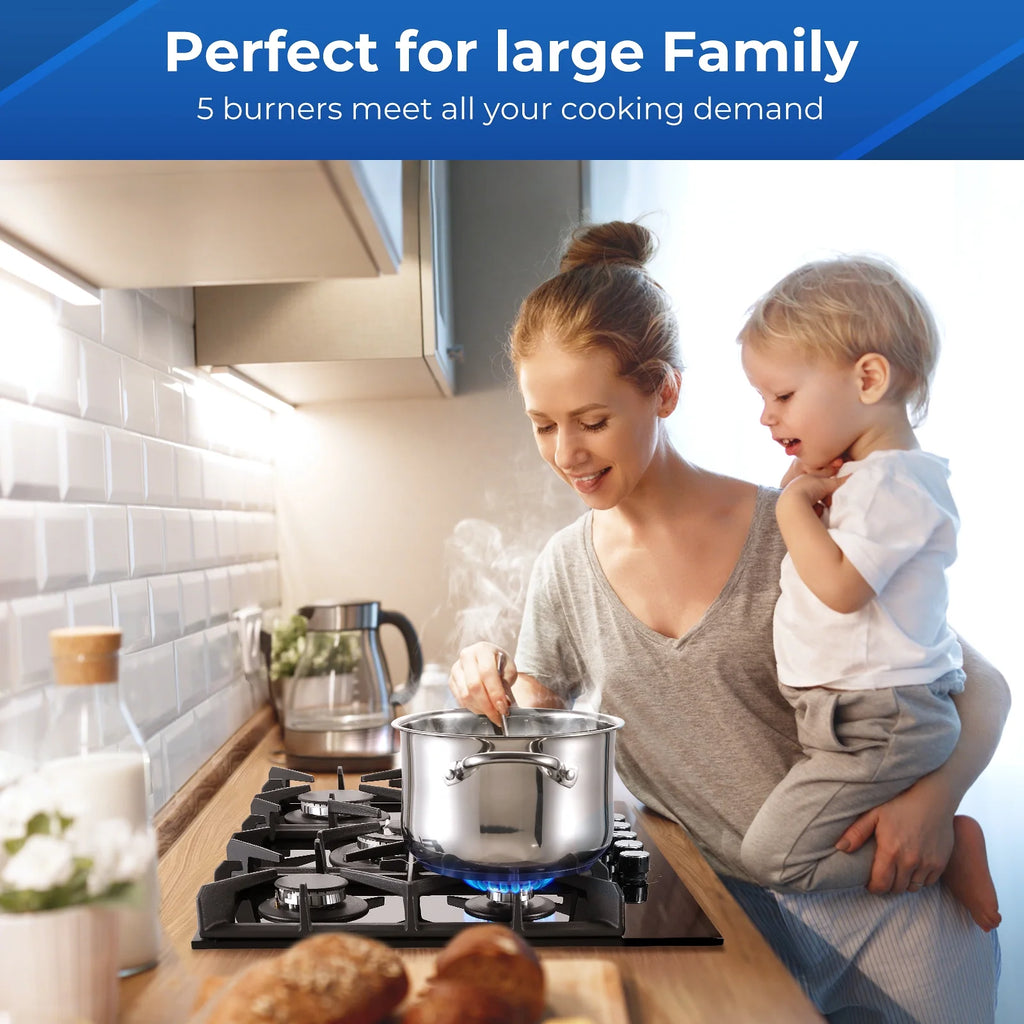 Amzgachfktch Gas Cooktop 30 Inch 5 Burners Stove Top Built-in NG/LPG Convertible with Thermocouple Protection